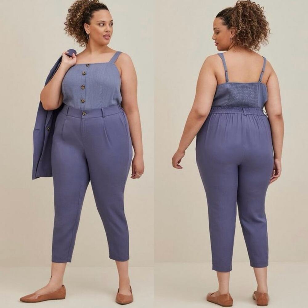 NWT Torrid Slim Taper Stretch Linen Blend Mid-Rise Pant Trouser Blue Size‎ 18